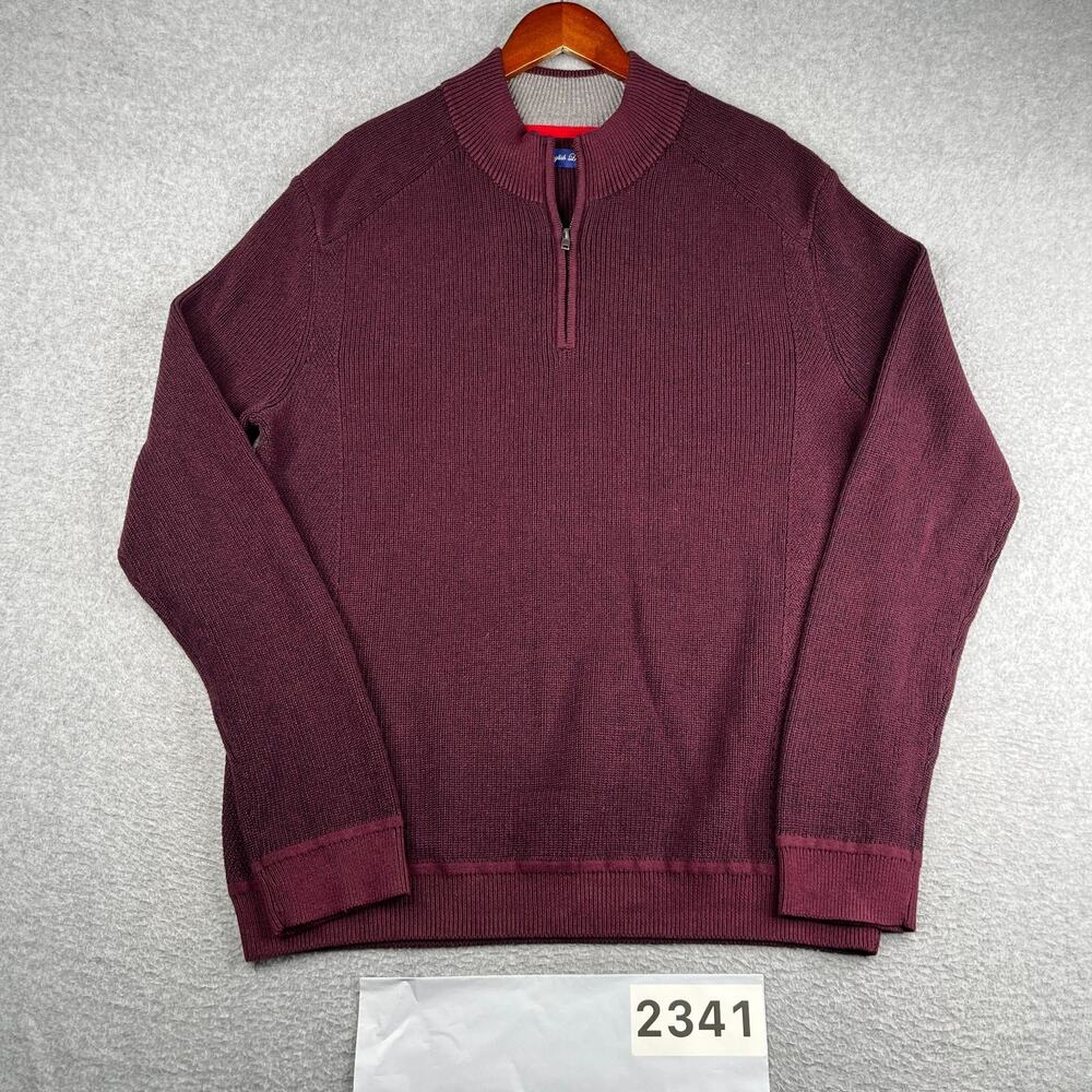 English Laundry Ribbed Knit Sweater 1/4 Zip Long Sleeve Casual Burgundy XL